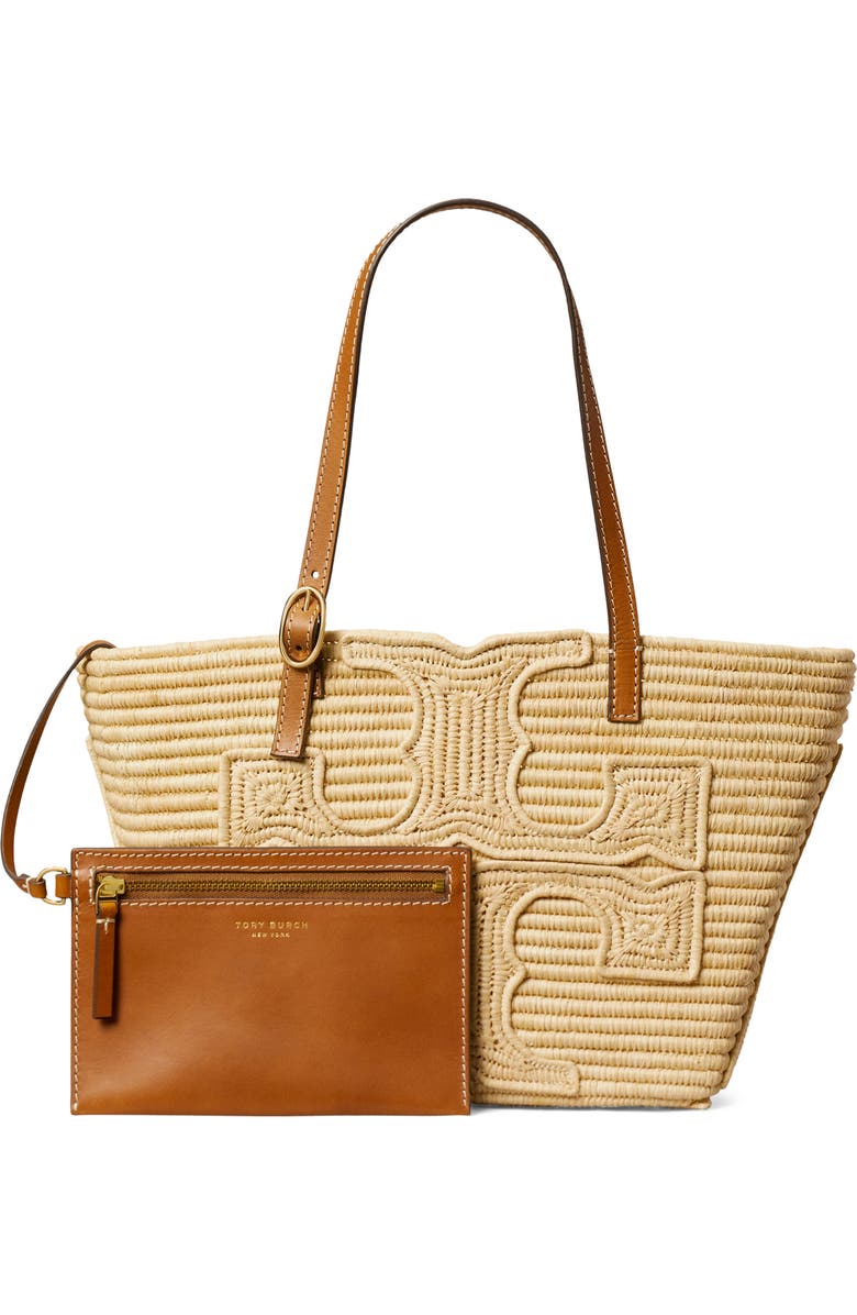 Tory Burch Ella Small Structure Straw Tote, Alternate, color, Natural