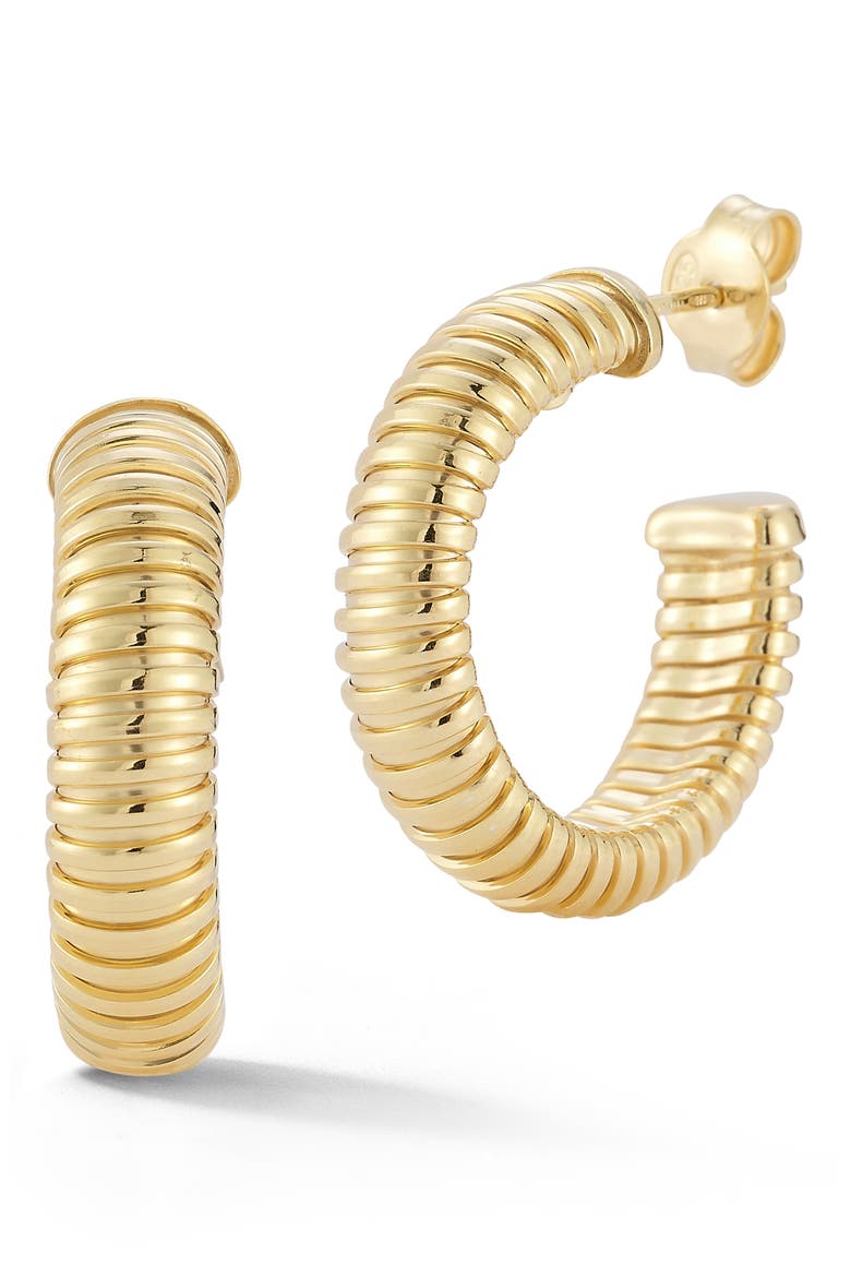 Rib Hoop Earrings, Main, color, GOLD