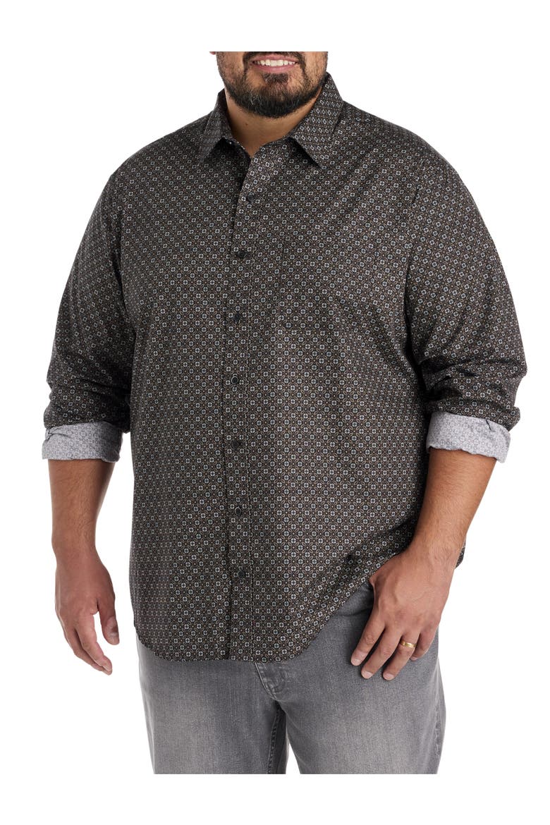 Big & Tall Medallion Print Sport Shirt, Main, color, BLACK MULTI