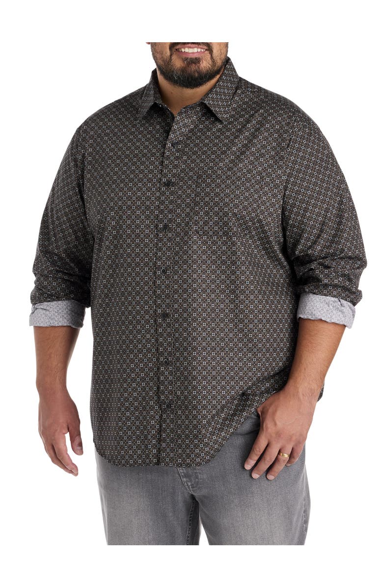 Synrgy by DXL Big & Tall Medallion Print Sport Shirt, Main, color, Black Multi