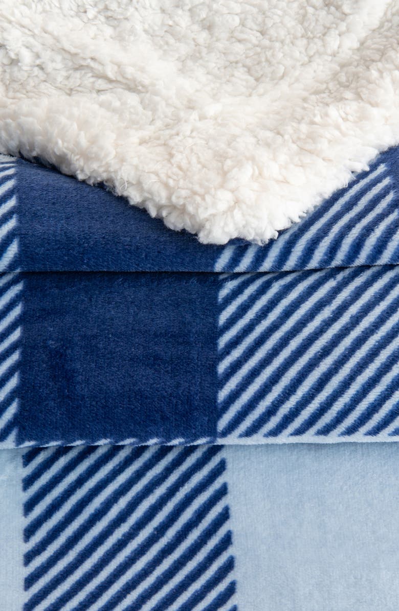 Woven & Weft Logde Plaid Print Reversible Faux Shearling Throw Blanket, Alternate, color, Buffalo Check Lodge