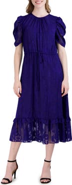 Julia Jordan Floral Puff Sleeve A-Line Midi Dress