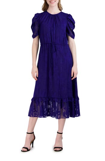 Julia Jordan Floral Puff Sleeve A-line Midi Dress