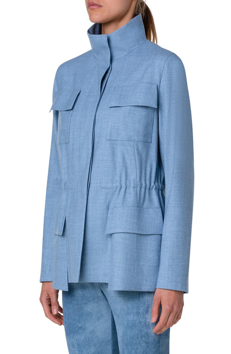 Akris Cinch Waist Stretch Wool Flannel Jacket, Alternate, color,