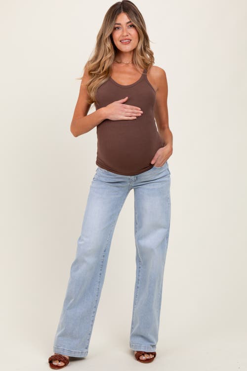 Pinkblush Washed Wide Leg Maternity Jeans In Blue