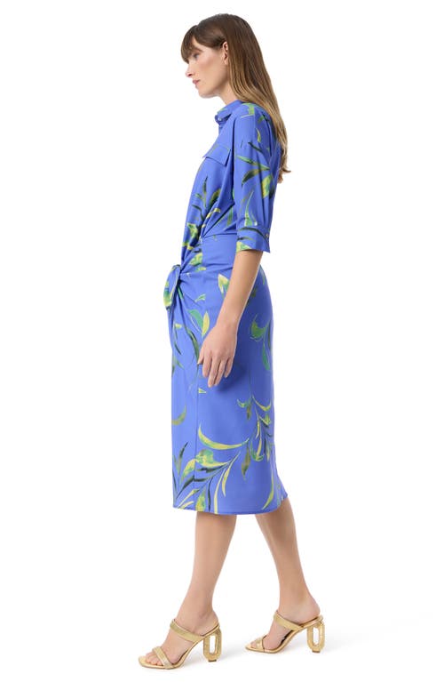 Do By Dee Ocleppo Bobbi Floral Stretch Cotton Midi Shirtdress In Baja Blue- Tossed Leaves