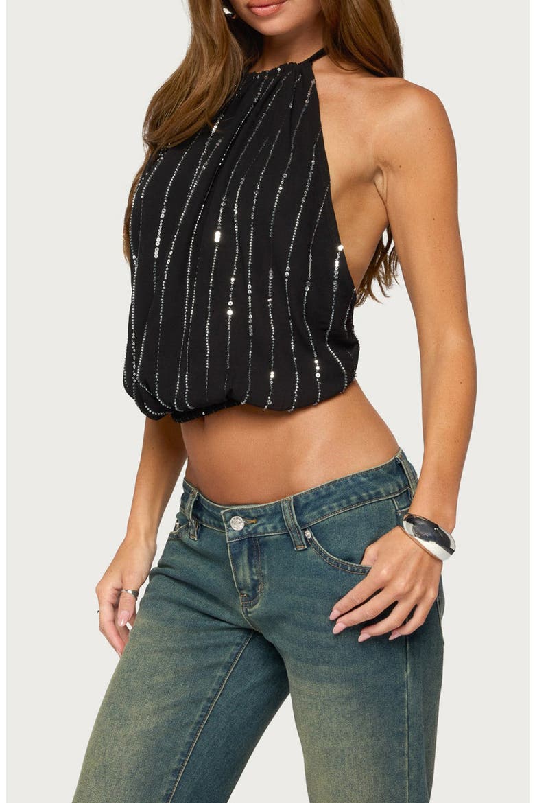Neala Backless Sequin Chiffon Top, Alternate, color, BLACK
