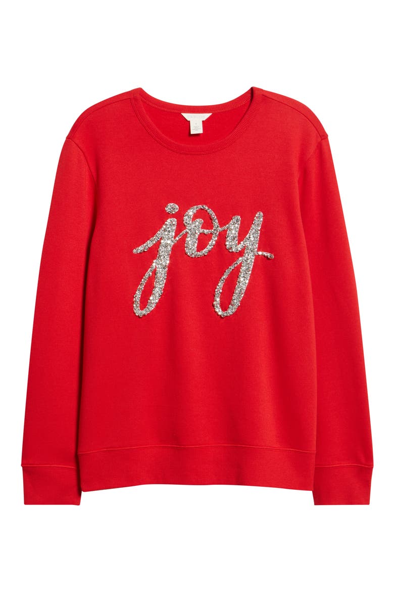 Joy Embellished Crewneck Sweatshirt, Alternate, color, RED- SILVER JOY