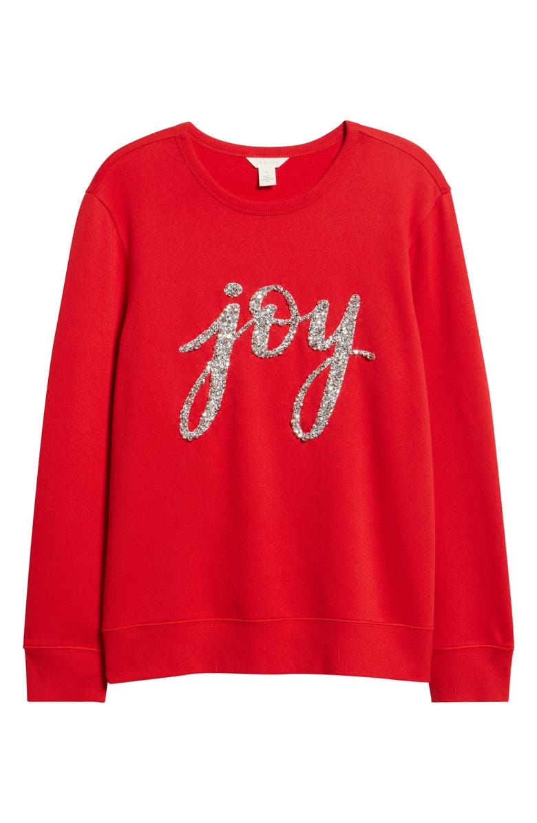 Caslon<sup>®</sup> Joy Embellished Crewneck Sweatshirt, Alternate, color, Red- Silver Joy