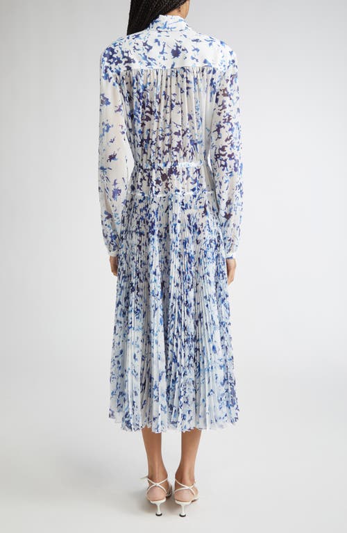 Proenza Schouler Jones Long Sleeve Pleated Crinkle Chiffon Shirtdress In Multi