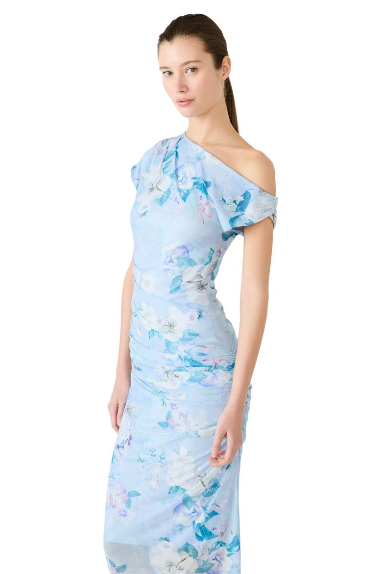 Gracelyn Floral Ruched One-Shoulder Midi Dress, Alternate, color, BLOOM