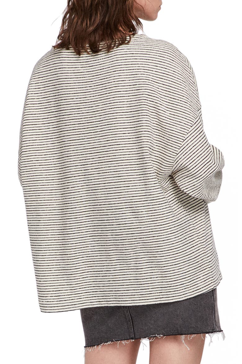 Adelise Stripe Long Sleeve Cotton Tee, Alternate, color, ECRU WHITE/ BLACK