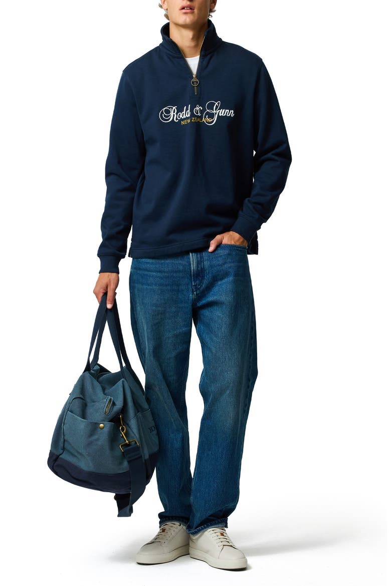Jubilee Embroidered Logo Cotton French Terry Quarter Zip Pullover, Alternate, color, ECLIPSE
