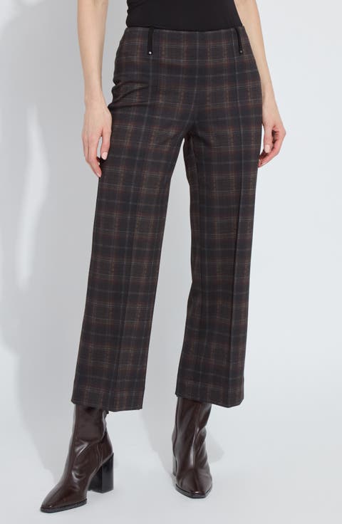 Livia Plaid High Waist Crop Wide Leg Ponte Pants