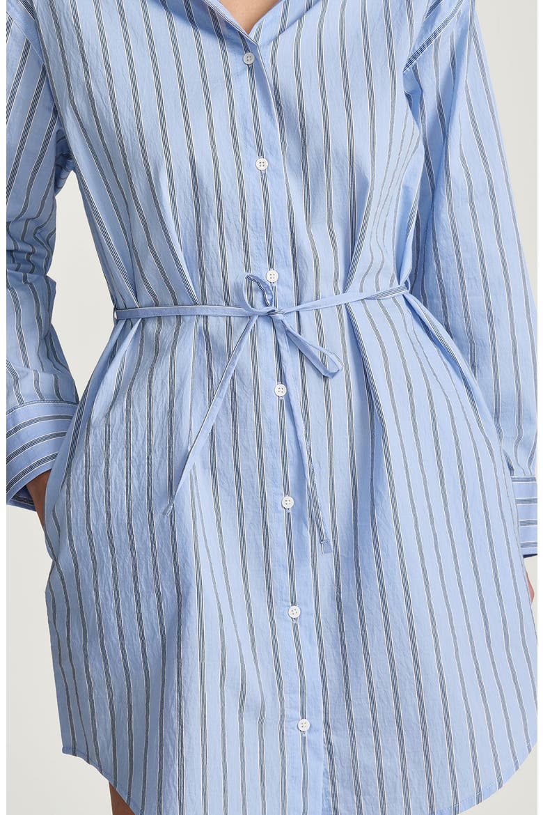 Stripe Tie Waist Long Sleeve Shirtdress, Alternate, color, BLUE STRIPED