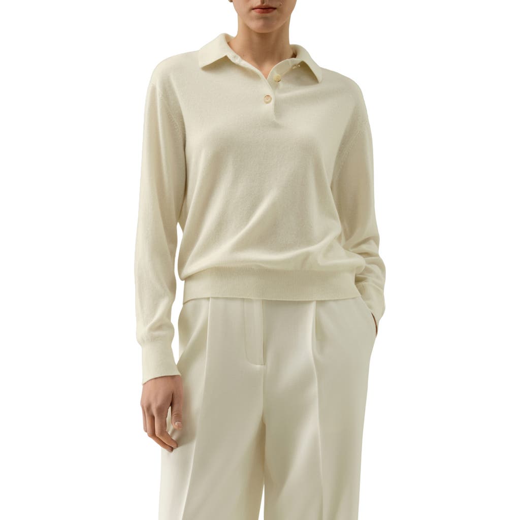 Lilysilk Baby Cashmere Long-Sleeve Polo Shirt in Cloud  product