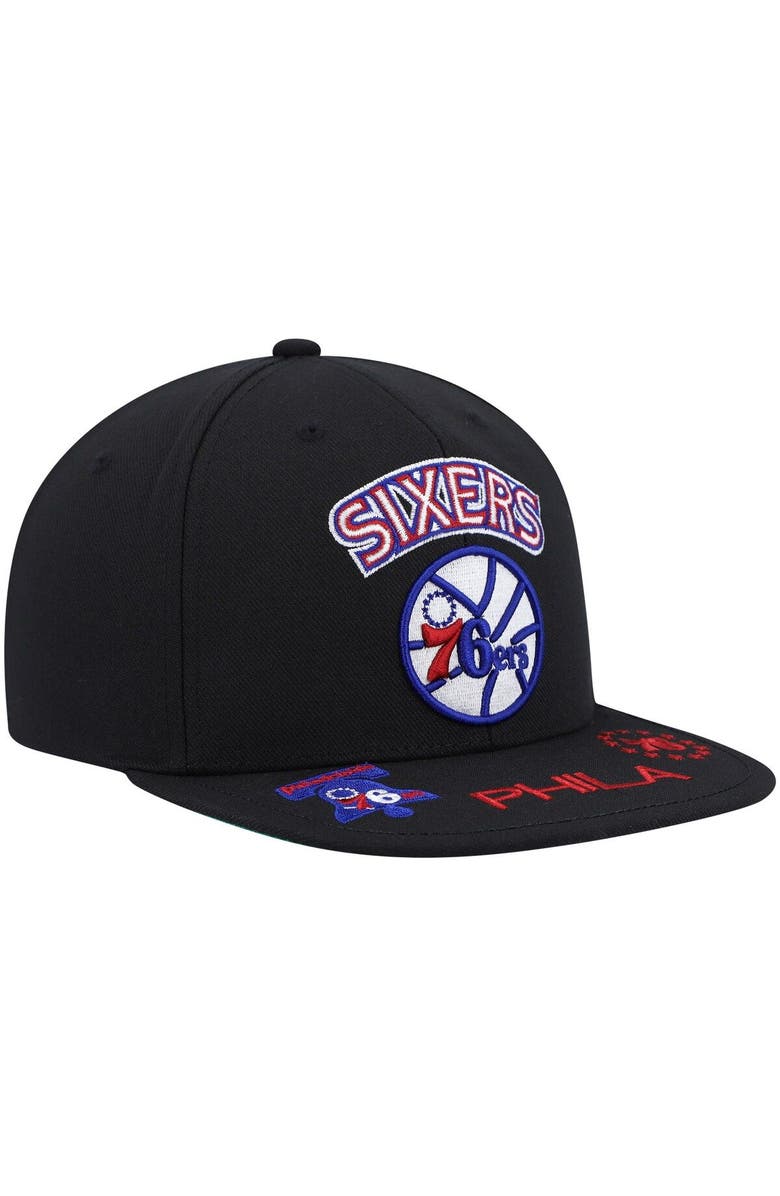 Mitchell & Ness Men's Mitchell & Ness Black Philadelphia 76ers Hardwood Classics Front Loaded Snapback Hat, Alternate, color, Black