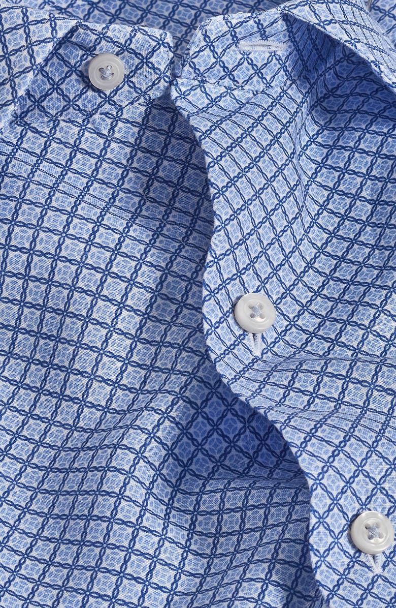 David Donahue Floral Print Linen & Cotton Short Sleeve Button-Up Shirt, Alternate, color, Blue