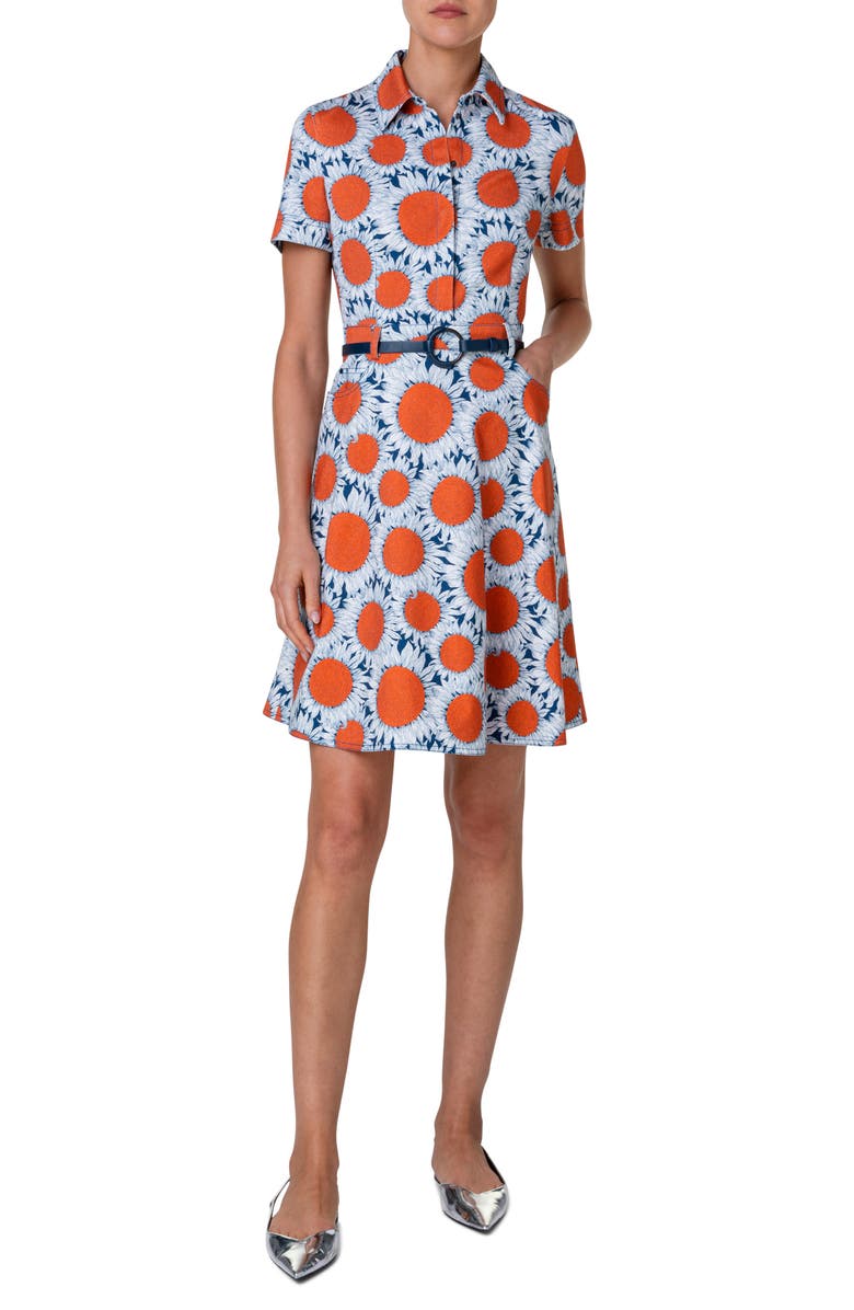 Akris punto Hello Sunshine Floral Belted Denim Shirtdress, Main, color, 