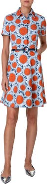 Akris punto Hello Sunshine Floral Belted Denim Shirtdress