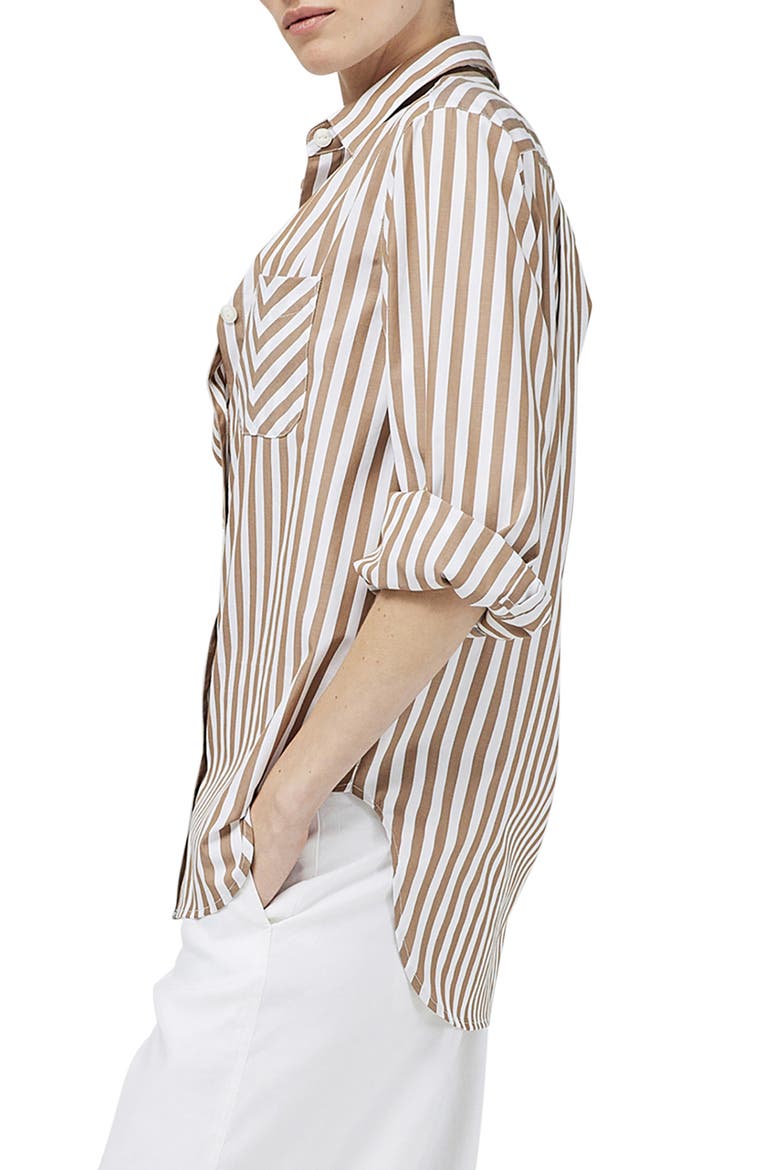Maxine Stripe Cotton Button-Up Shirt, Alternate, color, BROWN STRIPE