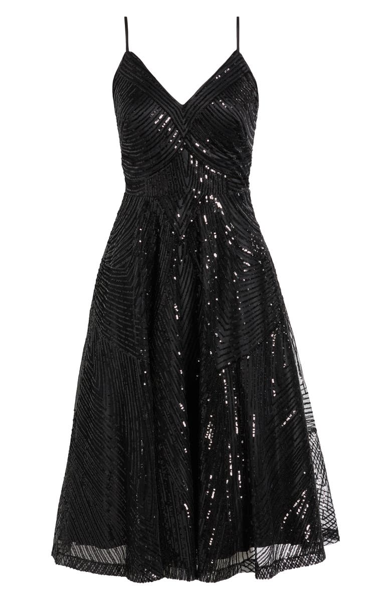 Vince Camuto Deco Sequin Cocktail Midi Dress, Alternate, color, Black