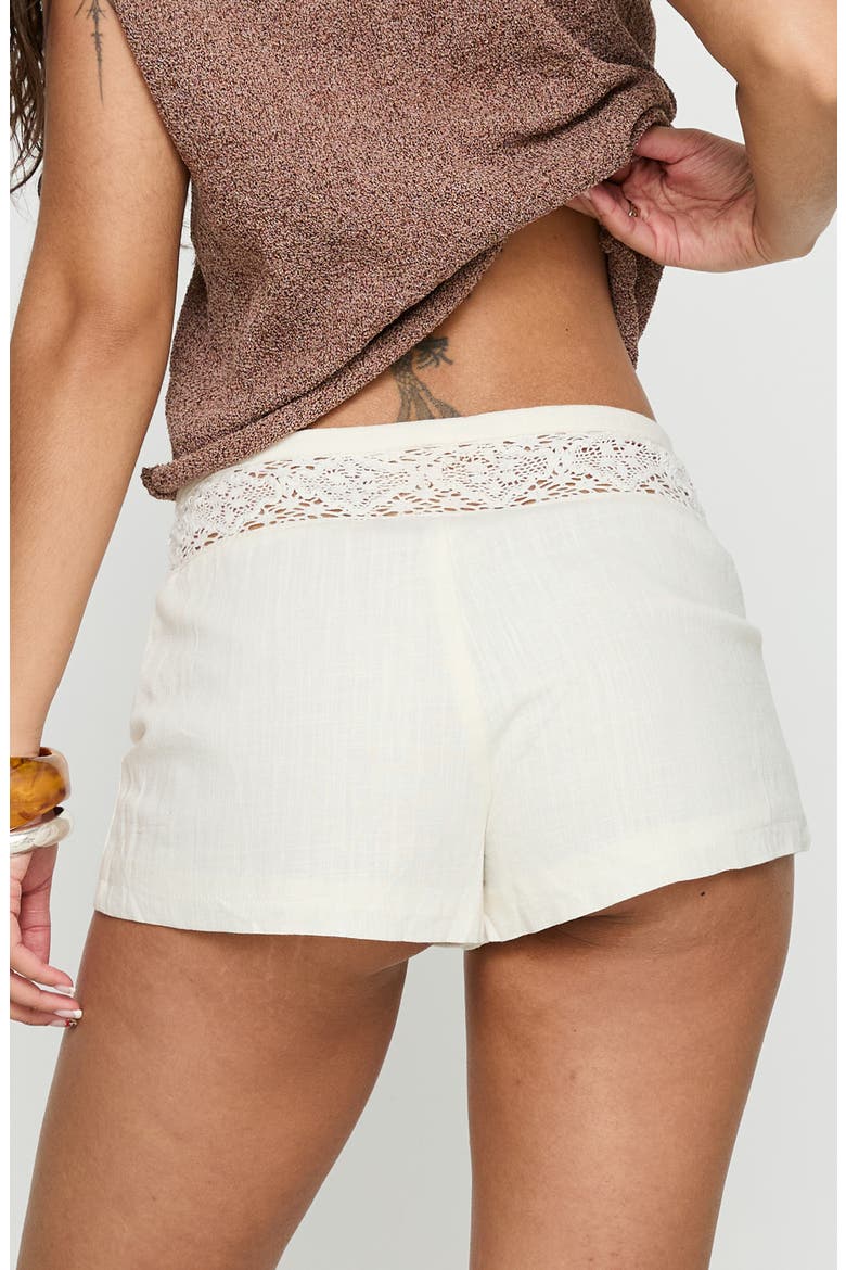 Chelisa Mid Rise Crochet Trim Shorts, Alternate, color, WHITE