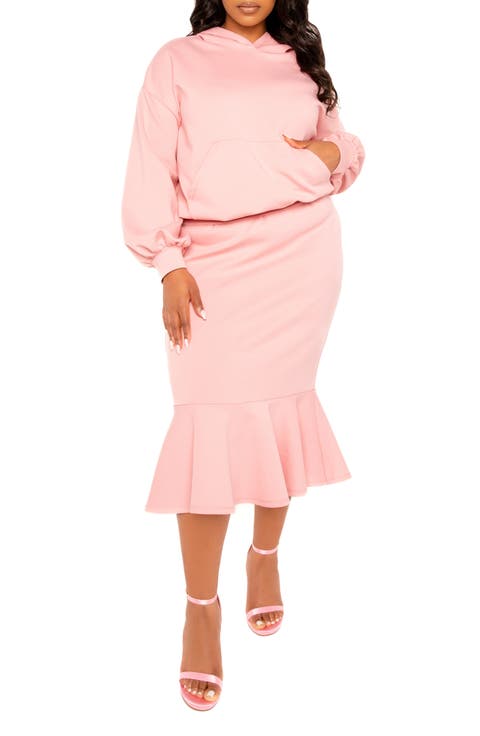 Scuba Knit Hoodie & Midi Skirt Set (Plus)