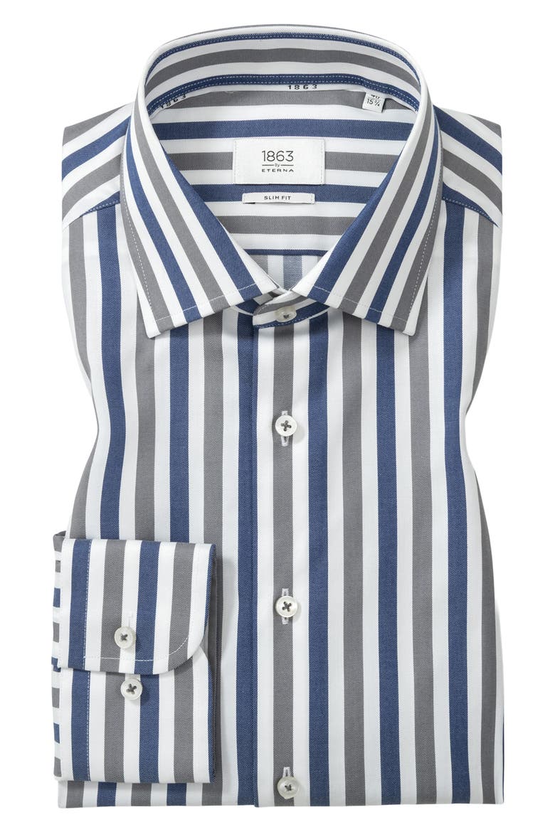 Slim Fit Stripe Non-Iron Cotton Twill Dress Shirt, Alternate, color, BLUE GREY