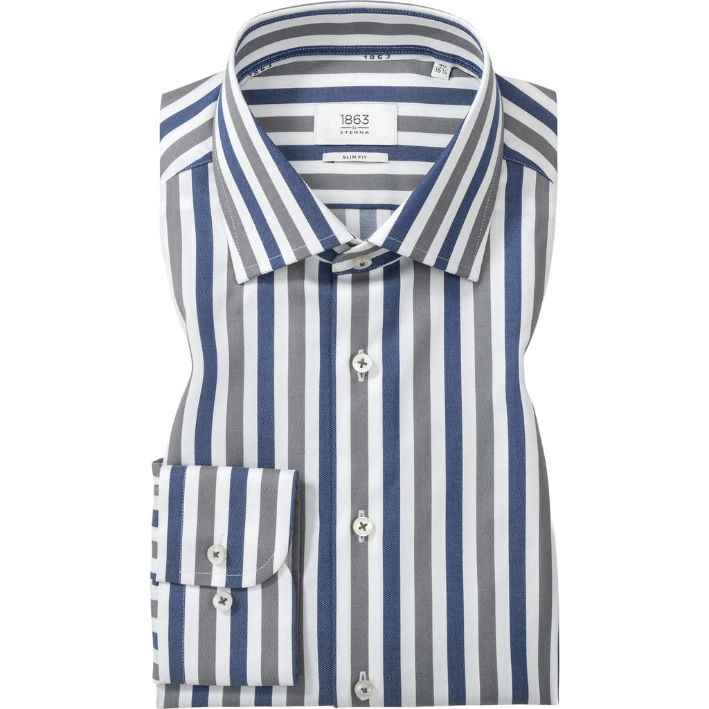 1863 By Eterna Slim Fit Stripe Non-iron Cotton Twill Dress Shirt In Multi