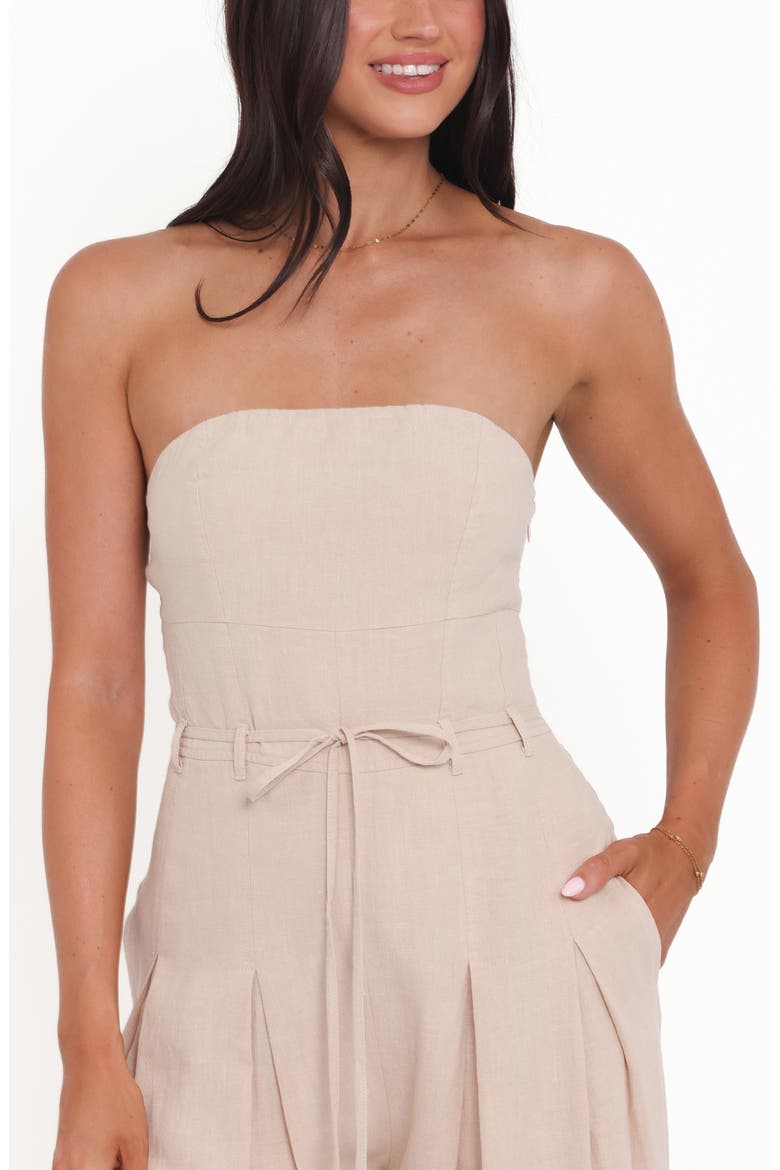 Calliope Strapless Tie Waist Jumpsuit, Alternate, color, WHEAT