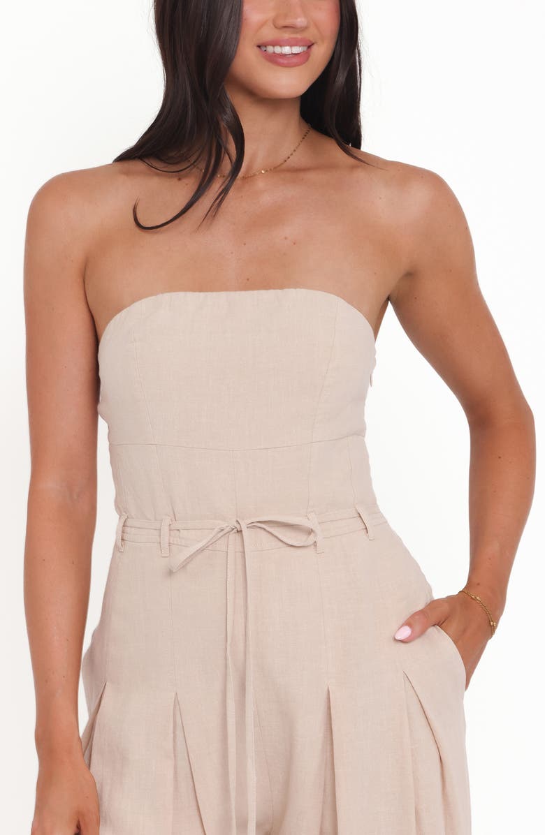Petal & Pup Calliope Strapless Tie Waist Jumpsuit, Alternate, color, Wheat