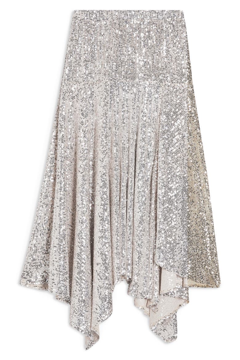Sequin Handkerchief Skirt, Alternate, color, SILVER