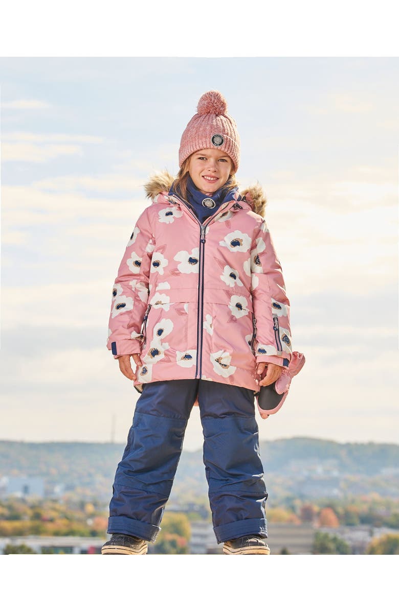 Deux par Deux Girl's Two Piece Snowsuit Pink Printed Off White Flowers And Navy, Alternate, color, 