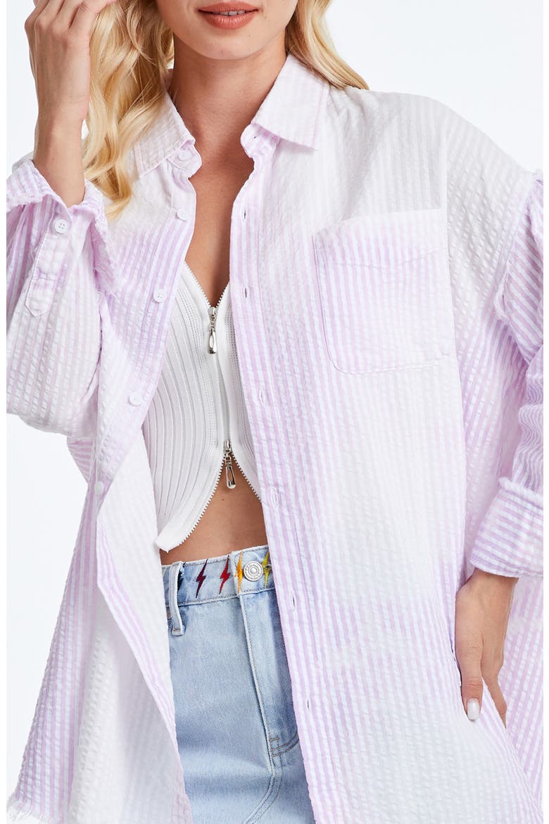 Fringe Cotton Shirt, Alternate, color, LIGHT PURPLE/ WHITE STRIPE