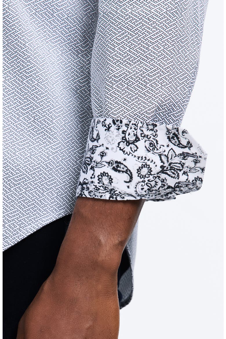 Cheslyn Geometric Print Stretch Cotton Button-Up Shirt, Alternate, color, GREY MULTI