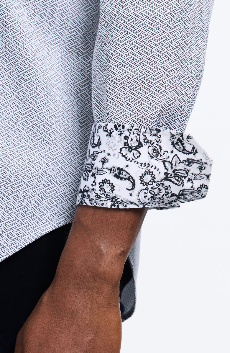 Robert Graham Cheslyn Geometric Print Stretch Cotton Button-Up Shirt, Alternate, color, Grey Multi