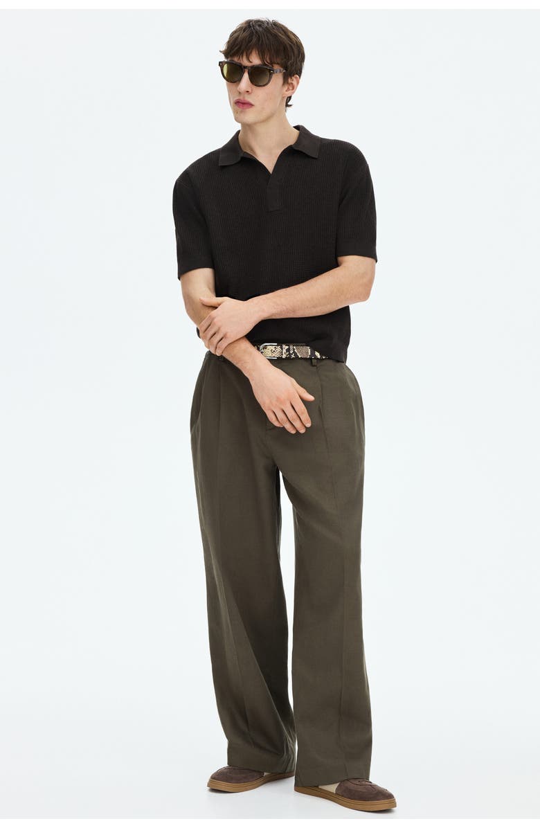 H&M Regular Fit Cable-knit Polo Shirt, Alternate, color, Dark Brown