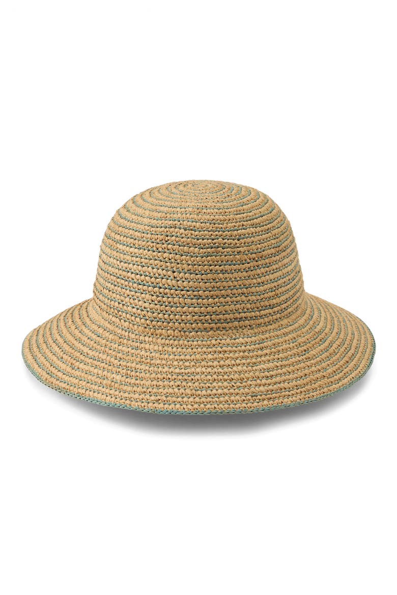 Evadine Packable Raffia Sun Hat, Alternate, color, NATURAL/ SEAGLASS