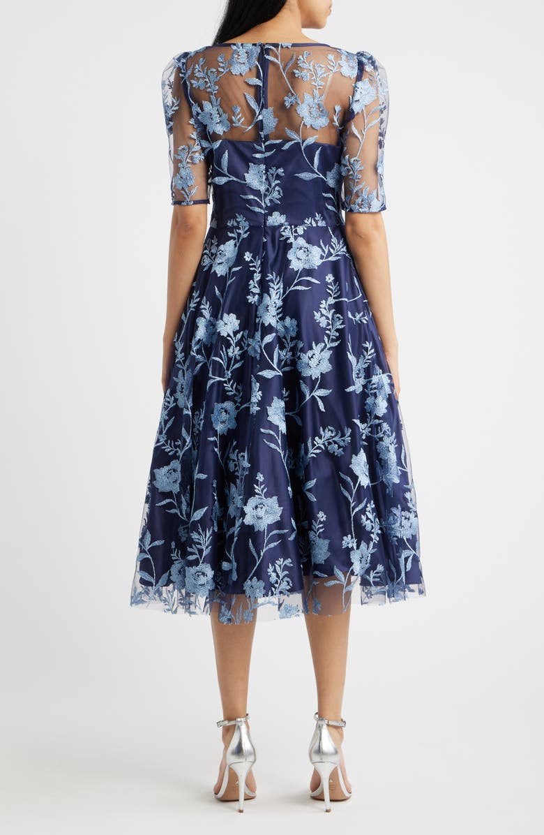 Eliza J Embroidered Floral Cocktail Midi Dress, Alternate, color, Navy Blue