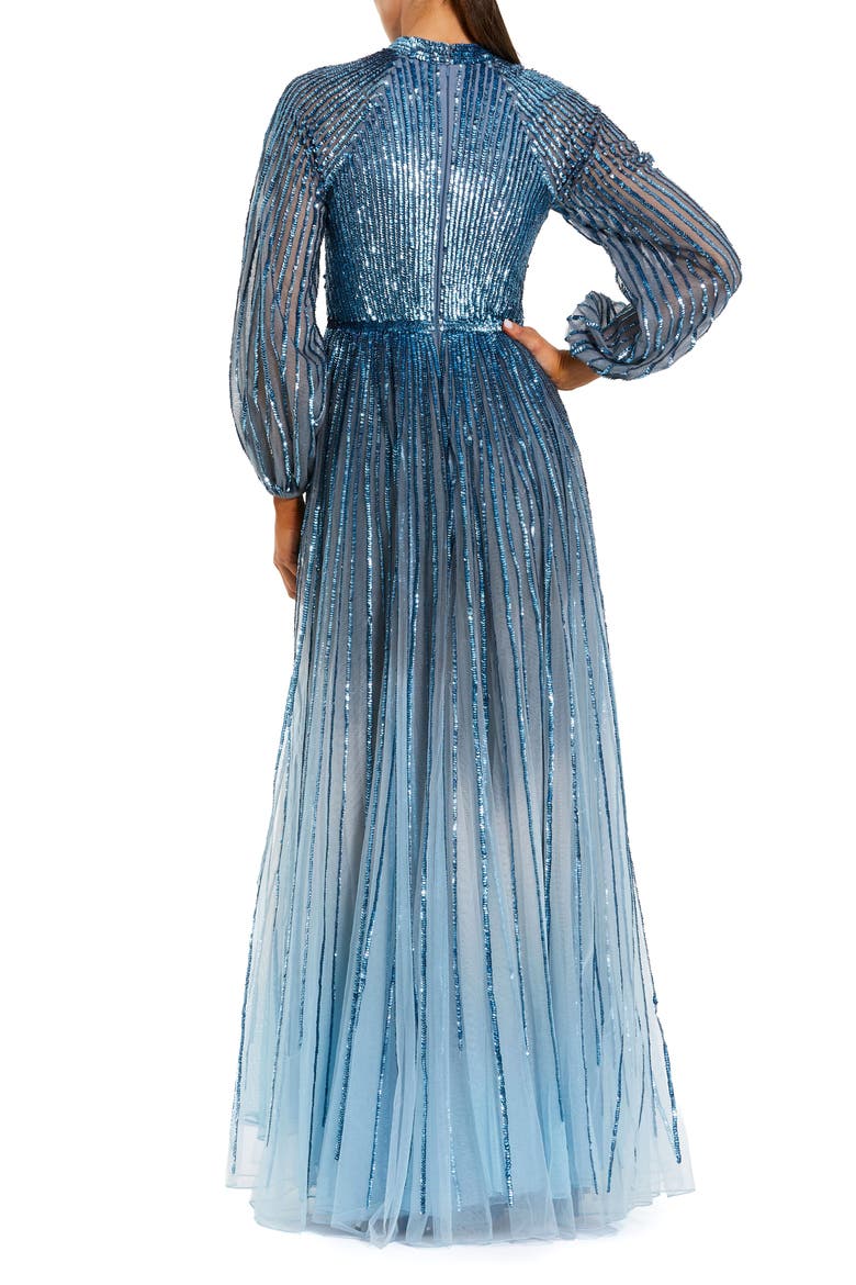 Sequin Mesh Ombre Bishop Sleeve A-Line Gown, Alternate, color, Slate Blue
