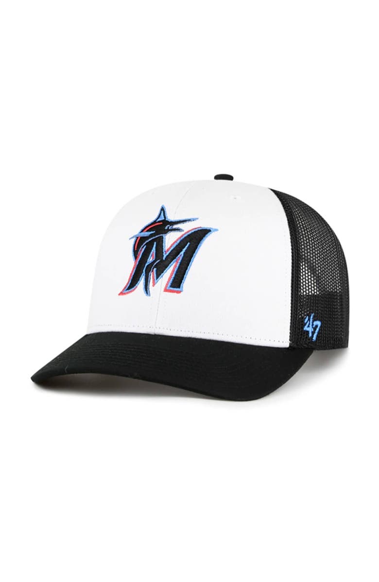'47 Men's '47 White/Black Miami Marlins Freshman Trucker Adjustable Hat, Main, color, 