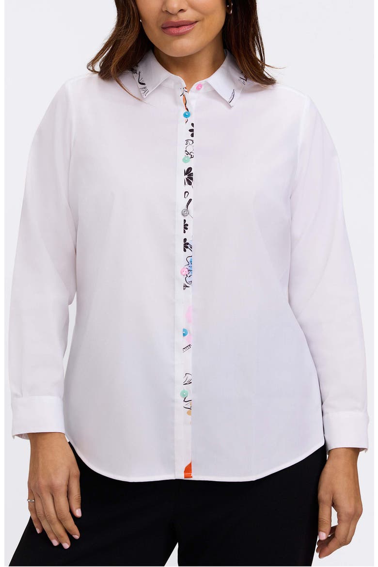 Charlie Floral Trim Cotton Blend Button-Up Shirt, Main, color, WHITE