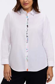 Foxcroft Charlie Floral Trim Cotton Blend Button-Up Shirt