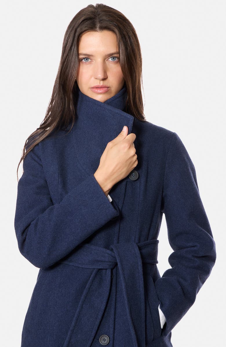 Norwegian Wool Longline City Virgin Wool Blend 752 Fill Power Down Waterproof Coat, Alternate, color, Midblue