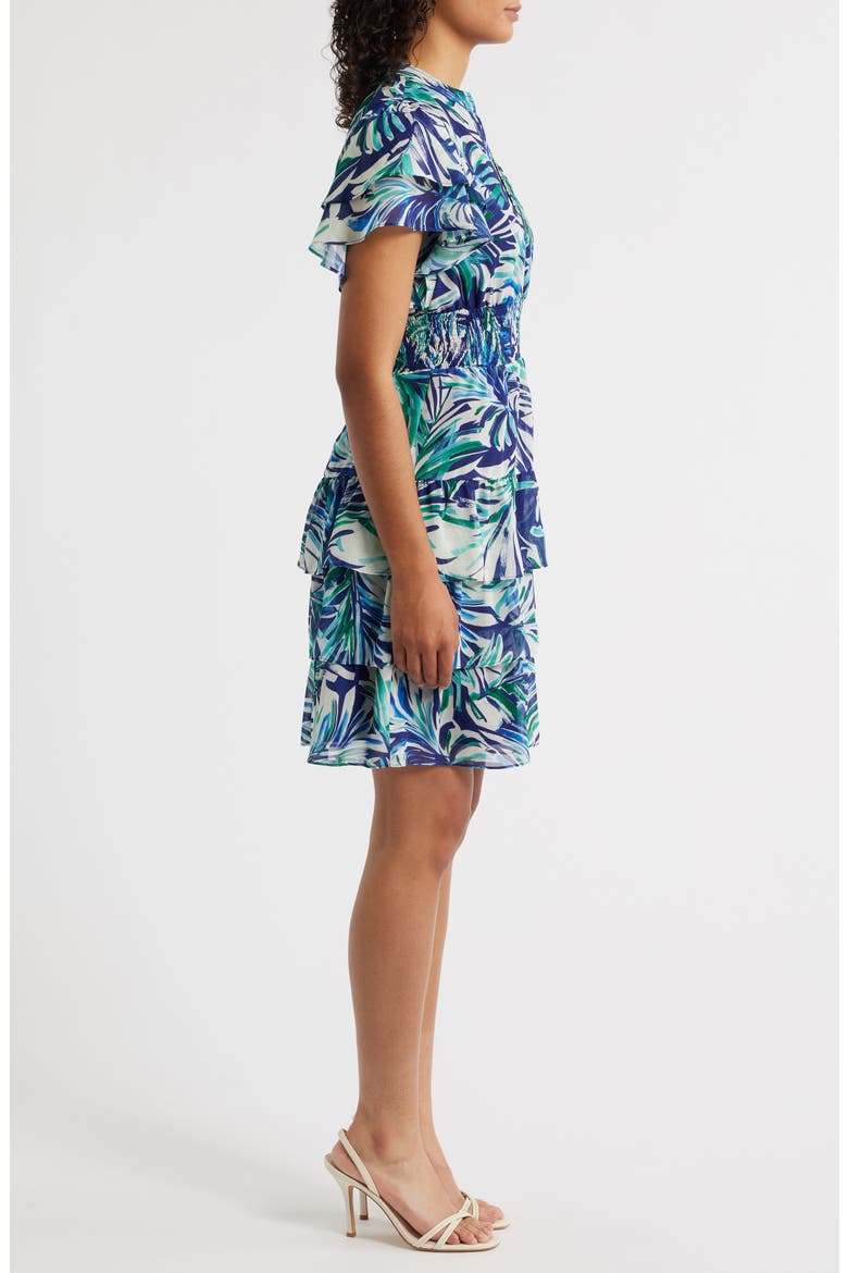 Tropical Print Tiered Dress, Alternate, color, BLUE MULTI
