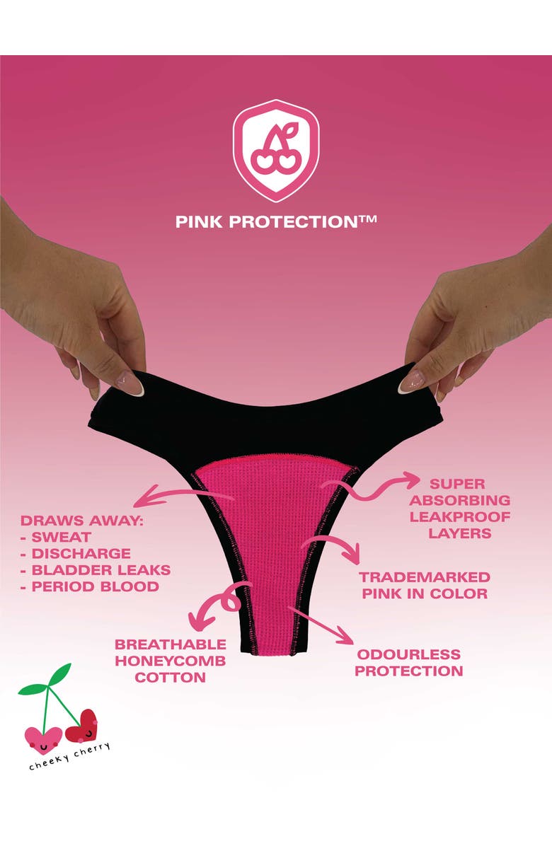 Cheeky Cherry Leakproof Everyday Liner Ultra Smooth Dipped Thong II, Alternate, color, Onyx