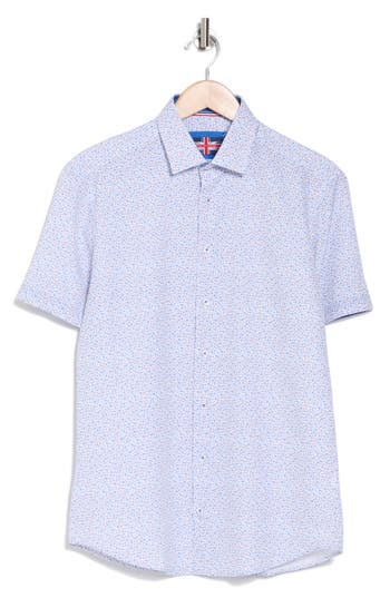 Soul Of London Short Sleeve Stretch Button-up Sport Shirt In White/blanc