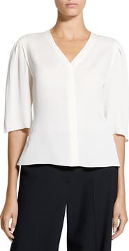 Theory Round Sleeve Silk Button-Up Top