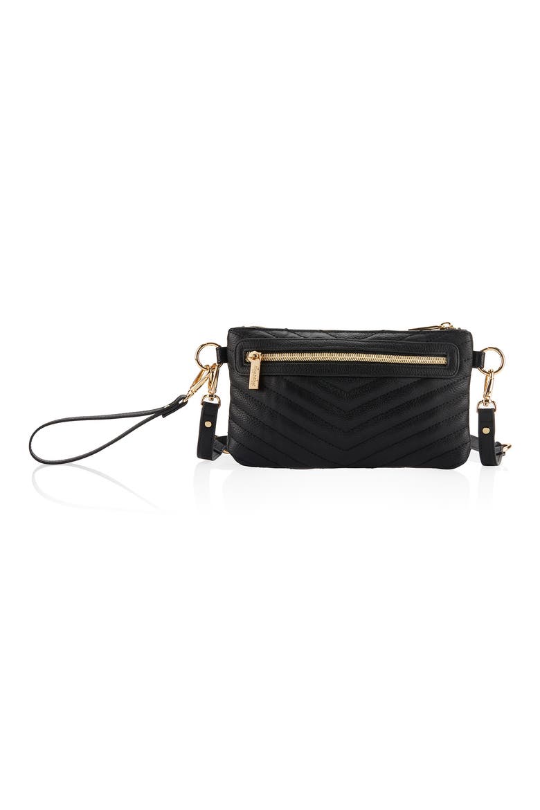 Boss Convertible Faux Leather Clutch, Alternate, color, BLACK
